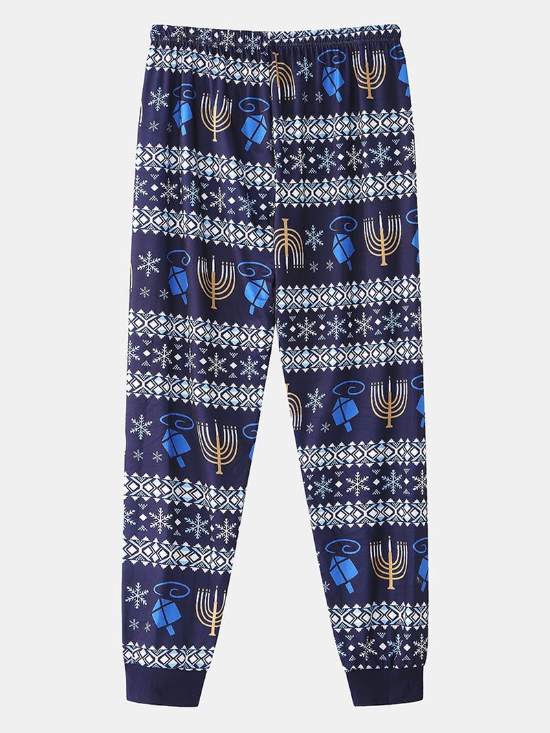 Heren Kerst Element Print Nachtkleding Jogger Broek Losse Lounge Pyjama Set