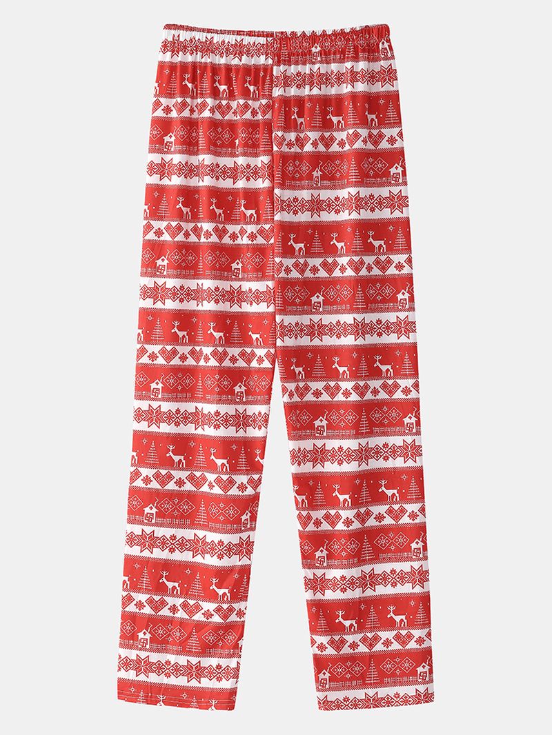 Heren Kerst Tekstprint Top Elanden Patroon Losse Broek Tweedelige Home Lounge Pyjama Set