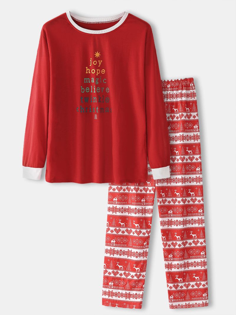 Heren Kerst Tekstprint Top Elanden Patroon Losse Broek Tweedelige Home Lounge Pyjama Set