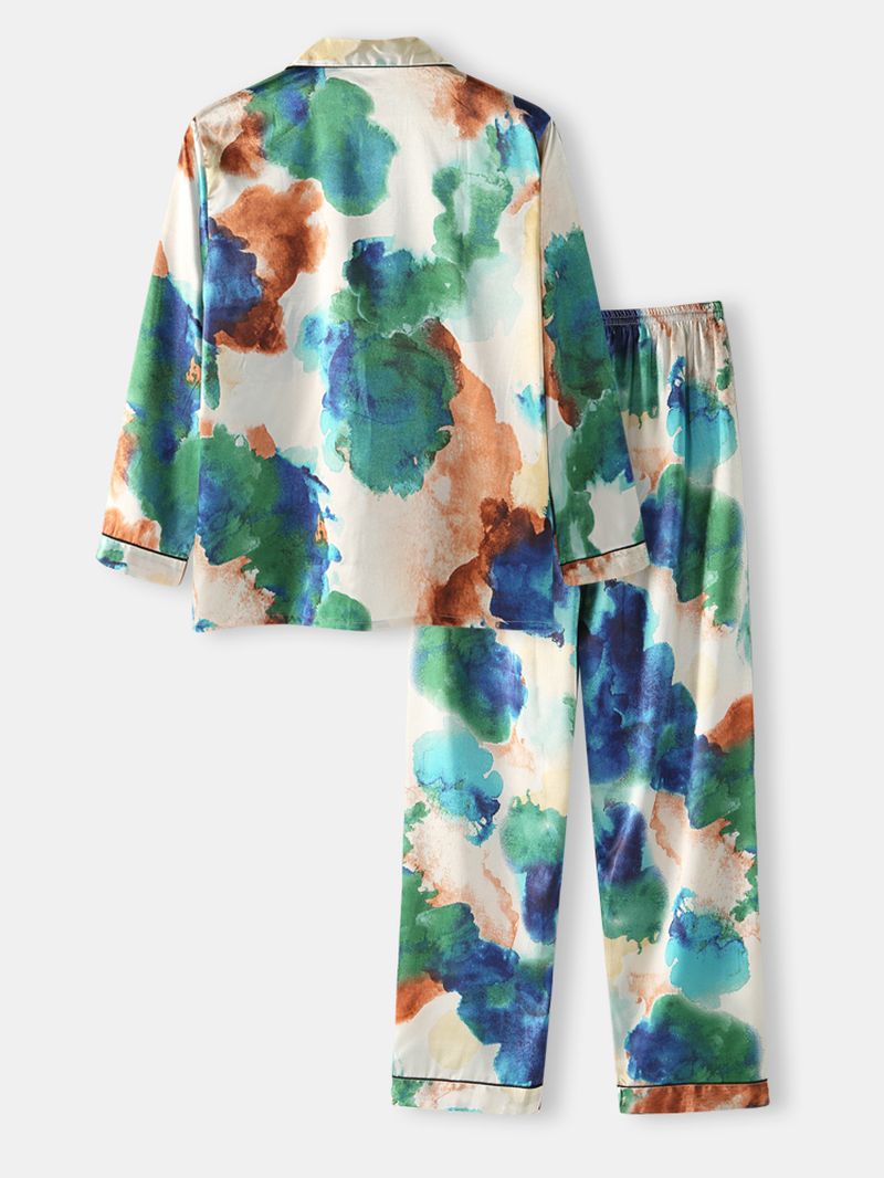 Heren Multi Color Tie-dye Home Revere Collar Pyjama Set Met Lange Mouwen