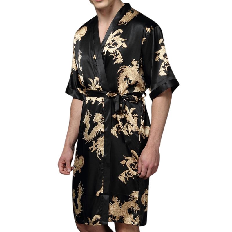 Heren Plus Size Retro Luxe Vlek Japanse Kimono Chinese Draak Ijs Zijde Nachtkleding Gewaden