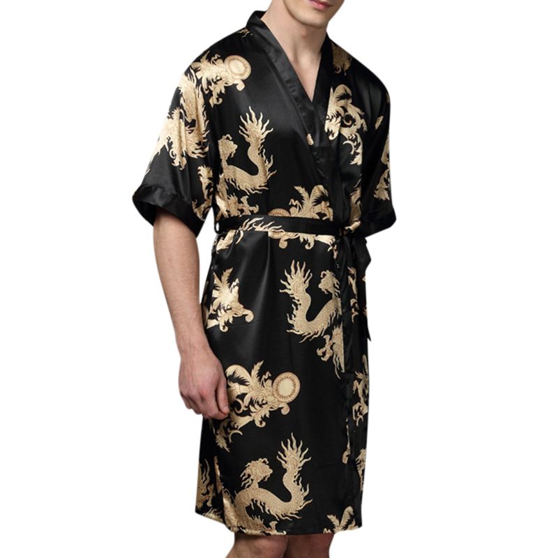 Heren Plus Size Retro Luxe Vlek Japanse Kimono Chinese Draak Ijs Zijde Nachtkleding Gewaden