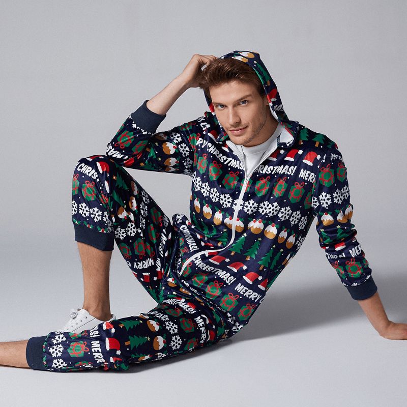 Heren Pyjama's Met Kerstpatroon En Capuchon Met Capuchon