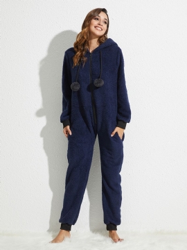 Hoodie Met Rits En Lange Mouwen Flanellen Onesie Jumpsuits Pyjamaset