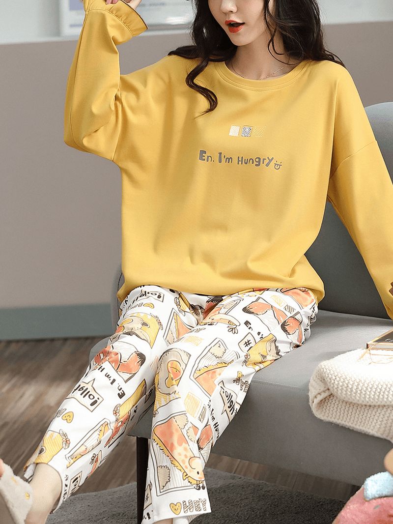 Plus Size Vrouwen Cartoon Animal Print Plaid Broek Thuis Casual Pyjama Sets