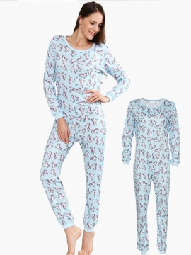 Pyjamaset Met Lange Mouwen En Eenhoornprint Met Knopen En O-hals