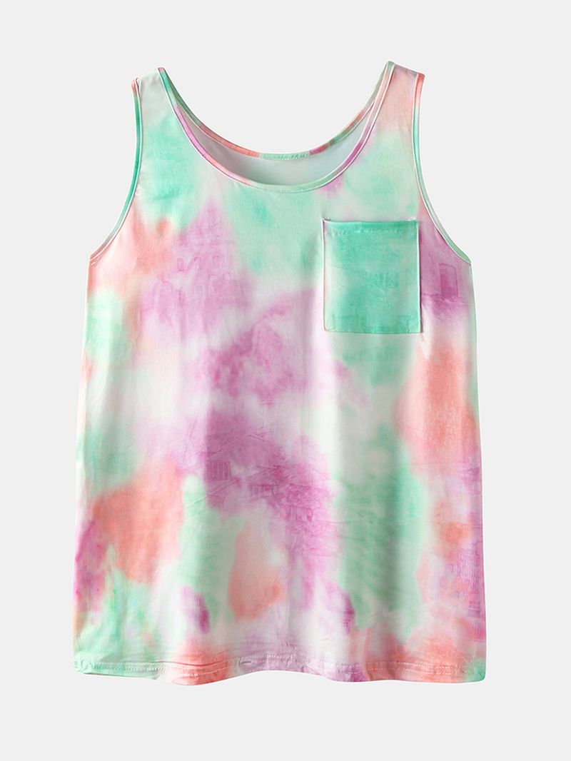 Tie Dye Print Sport Loungewear Set Tank Top Beam Feet Mouwloze Tweedelige Set