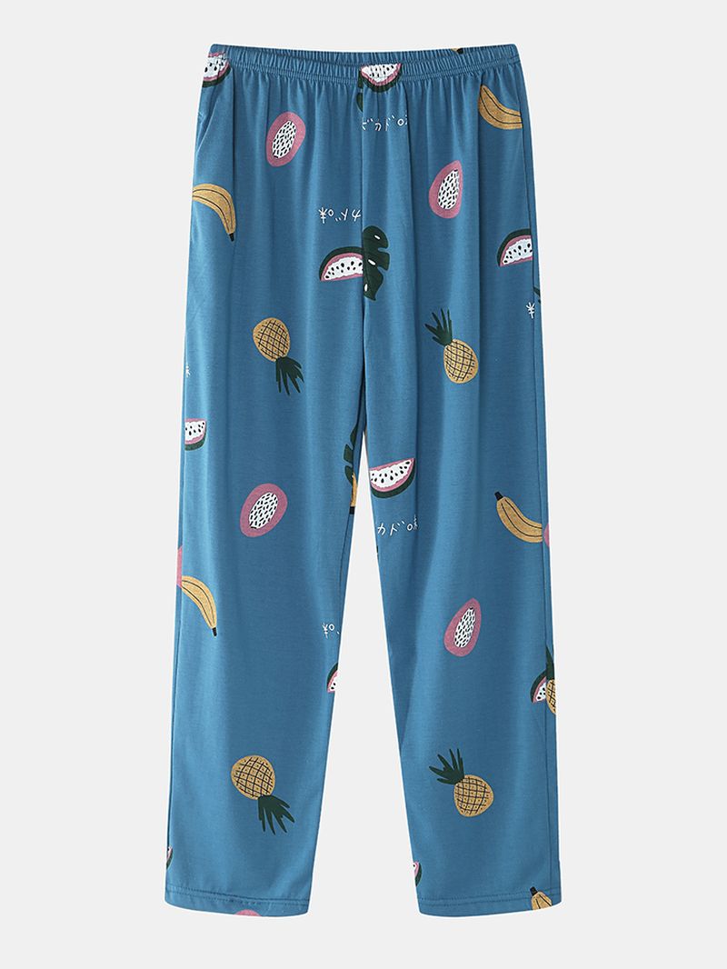 Vrouwen Cartoon Fruit Print O-hals Losse Broek Katoen Plus Size Thuis Pyjama Sets