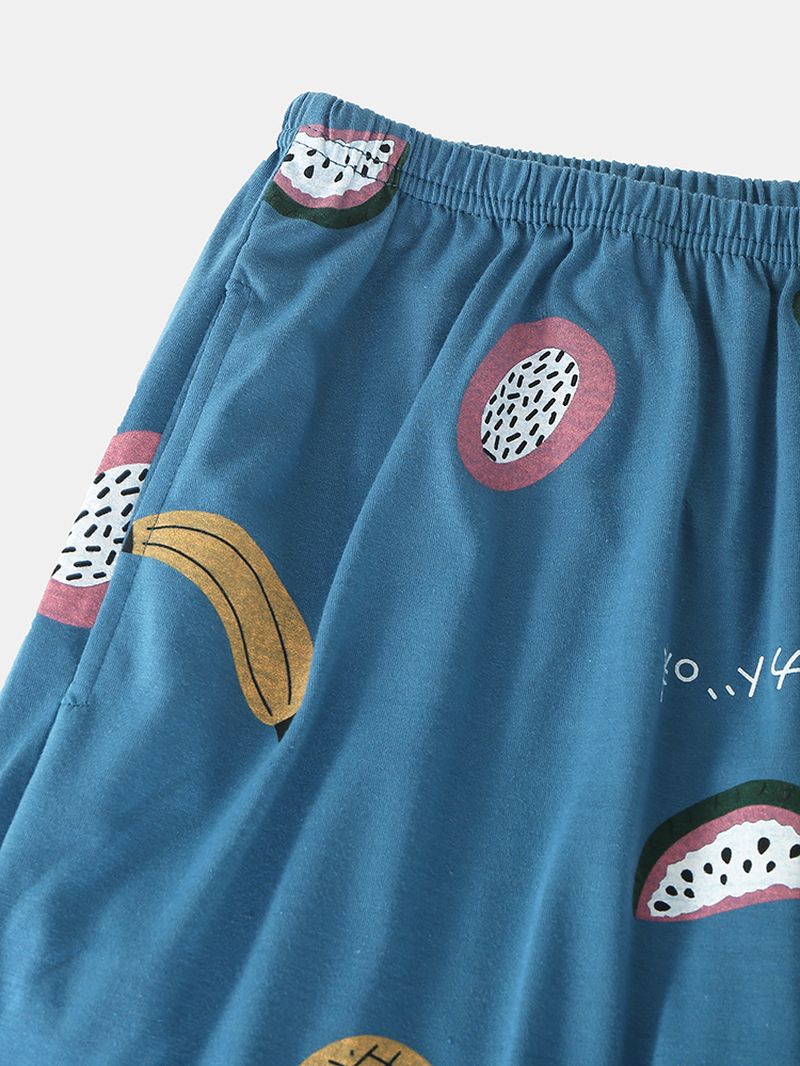 Vrouwen Cartoon Fruit Print O-hals Losse Broek Katoen Plus Size Thuis Pyjama Sets