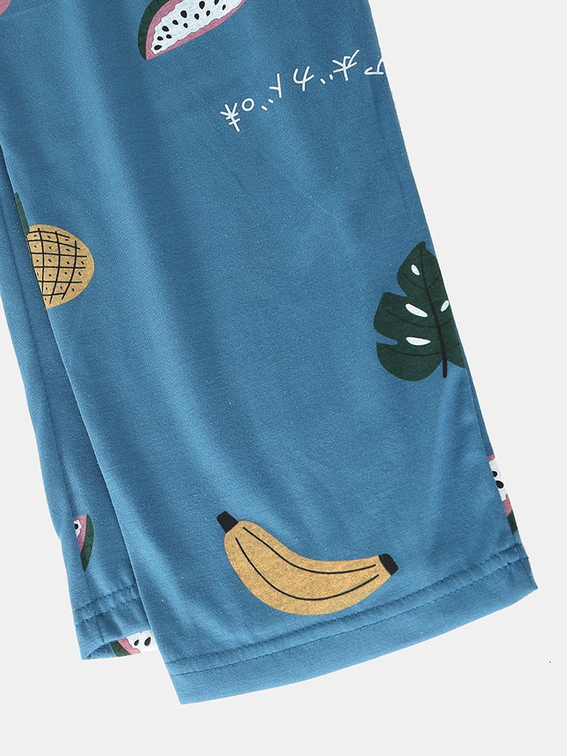 Vrouwen Cartoon Fruit Print O-hals Losse Broek Katoen Plus Size Thuis Pyjama Sets