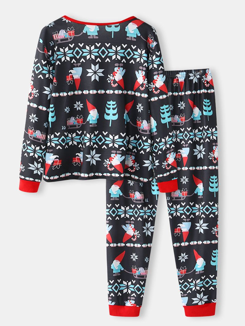 Vrouwen Cartoon Kerstman Print V-hals Lange Mouw Trui Losse Joggerbroek Kerst Thuis Pyjama Set