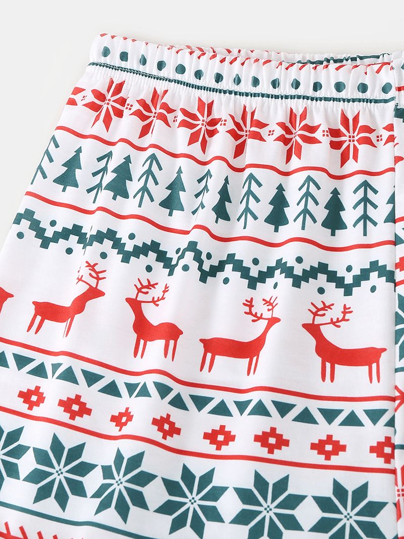 Vrouwen Kerst Cartoon Geometrische Print V-hals Trui Elastische Taille Jogger Broek Thuis Pyjama Set