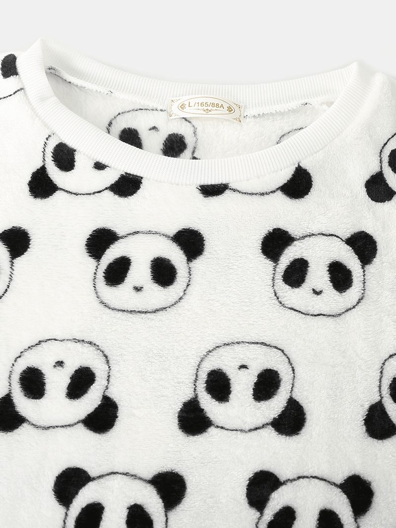 Vrouwen Over De Hele Cartoon Panda Lange Mouw Pluche Warme Pyjamaset Voor Thuis