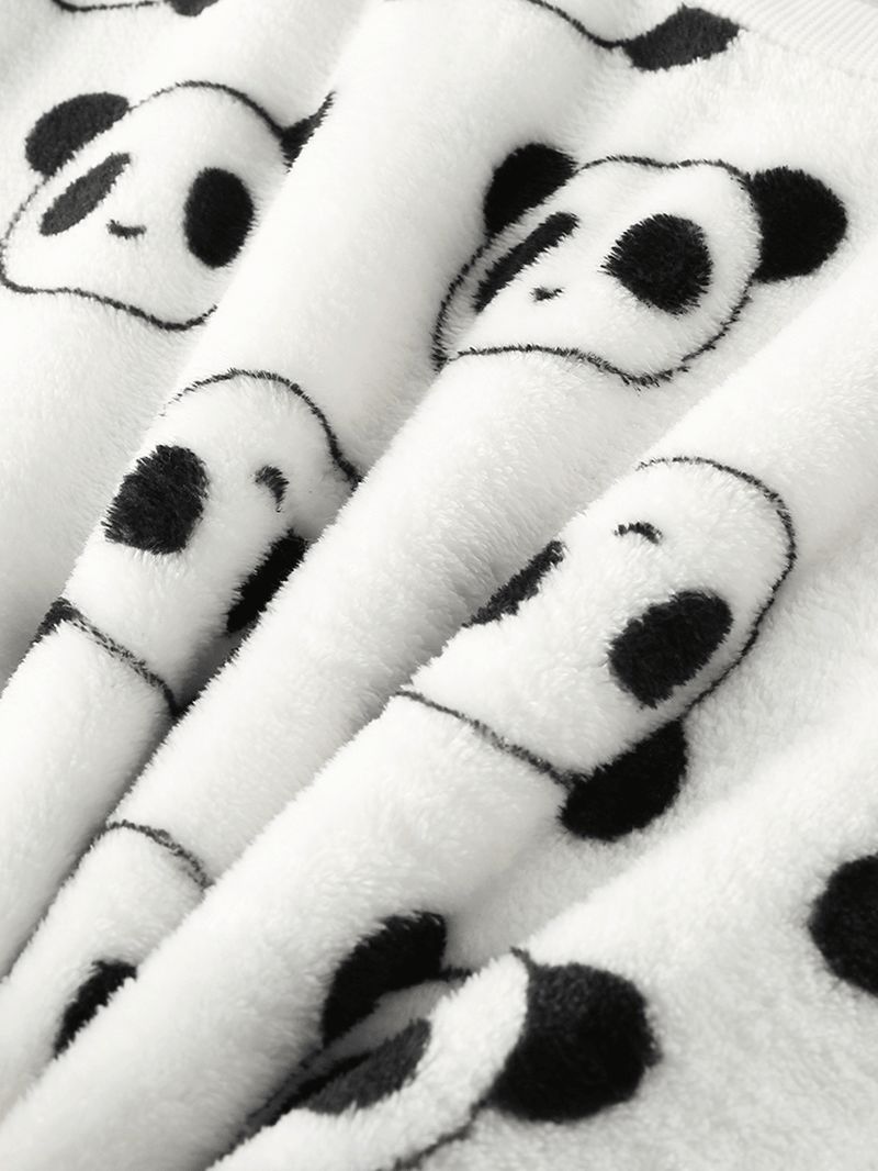 Vrouwen Over De Hele Cartoon Panda Lange Mouw Pluche Warme Pyjamaset Voor Thuis