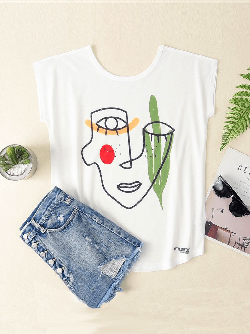 Dames Casual Graffiti Print Witte Wilde Tank Top Losse T-shirts