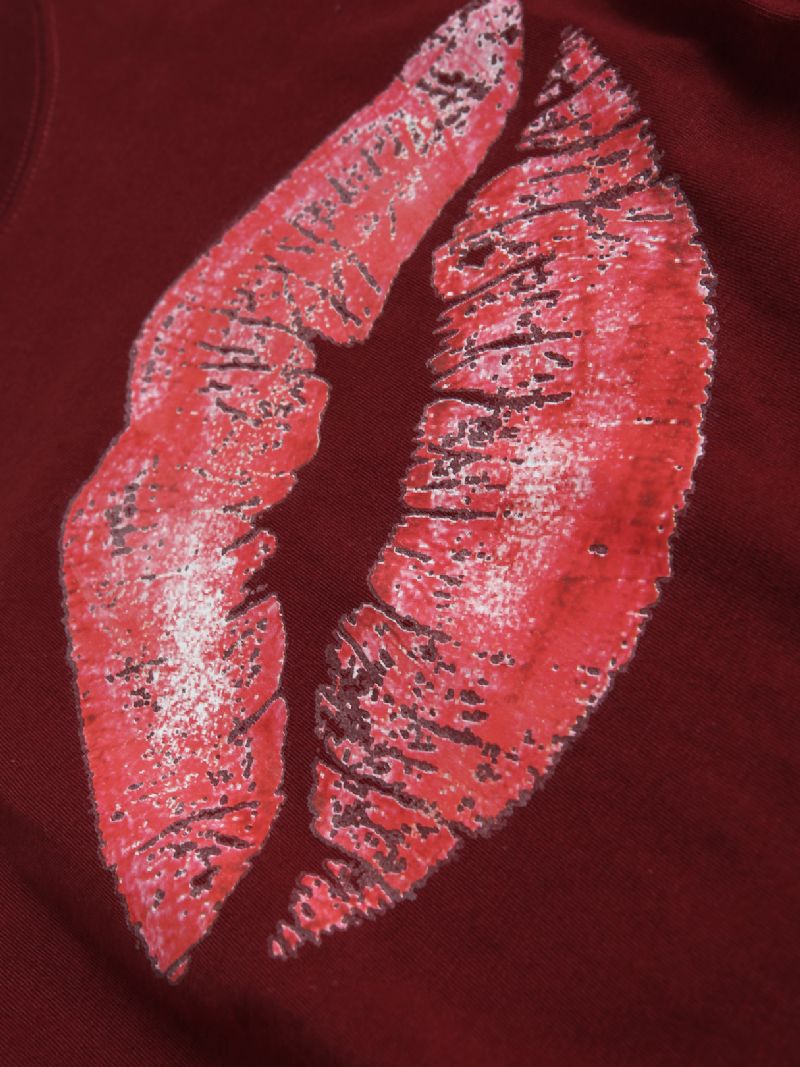 Dames Casual T-shirt Met Ronde Hals En Lippenprint Met Korte Mouwen T-shirts Met Korte Mouwen