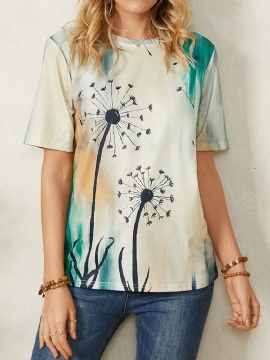 Dames Plant Ombre Print Ronde Hals Casual T-shirts Met Korte Mouwen