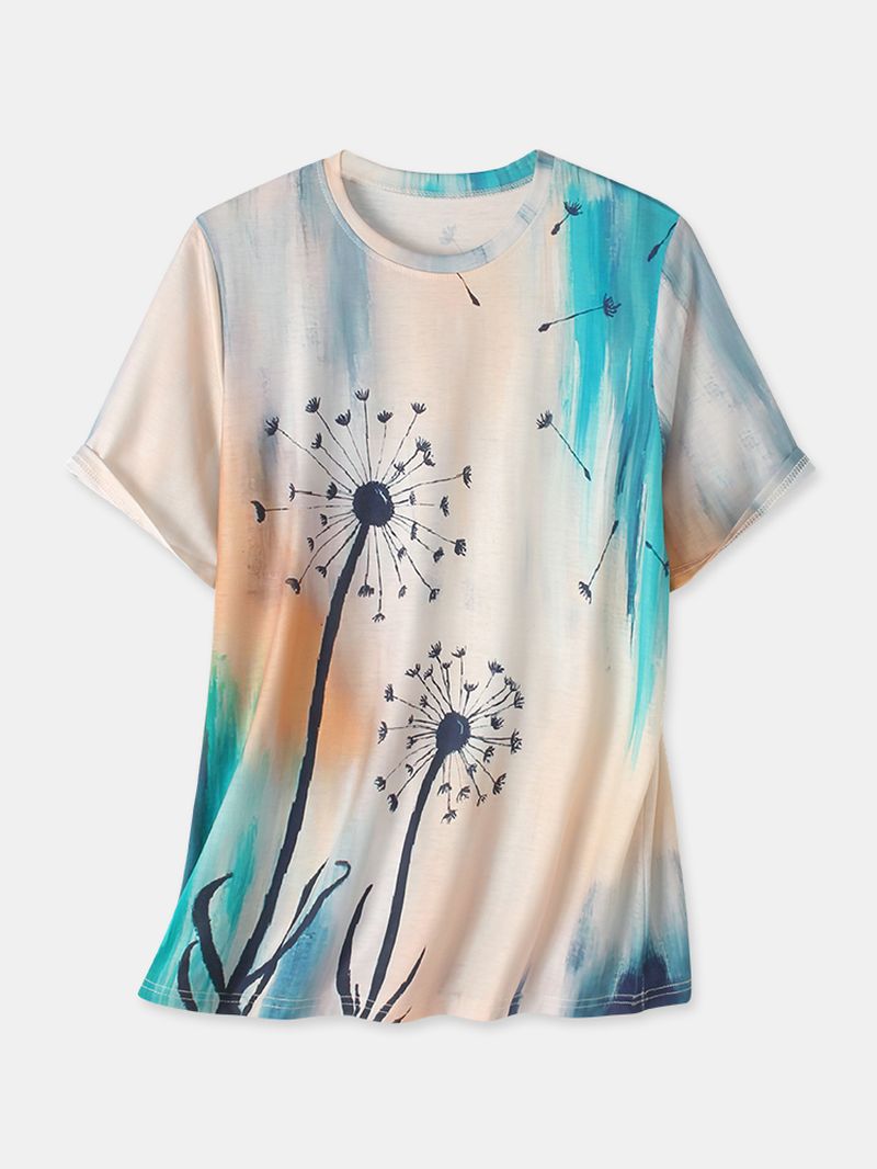 Dames Plant Ombre Print Ronde Hals Casual T-shirts Met Korte Mouwen