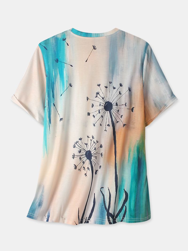 Dames Plant Ombre Print Ronde Hals Casual T-shirts Met Korte Mouwen