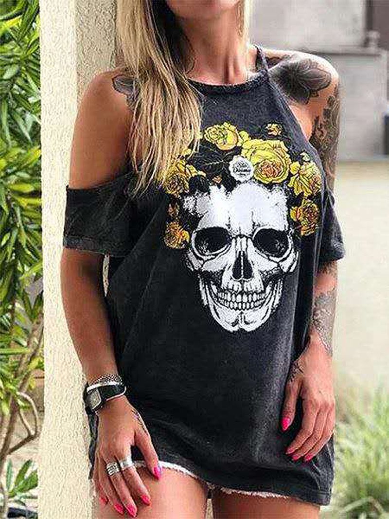 Designer Skelet Bloemenprint Casual T-shirts Voor Dames