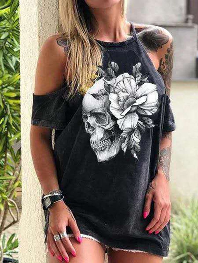 Designer Skelet Bloemenprint Casual T-shirts Voor Dames