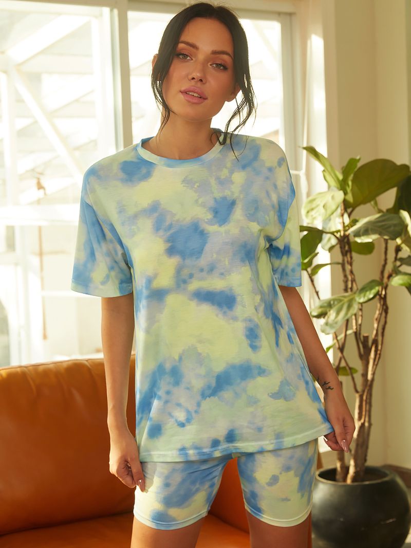 Tie Dye Print Dames Zomer Sport Tweedelige Top Casual T-shirts