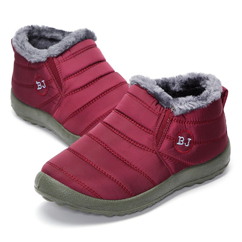 Bj Shoes Warme Wollen Voering Platte Enkelsneeuwlaarzen Voor Dames