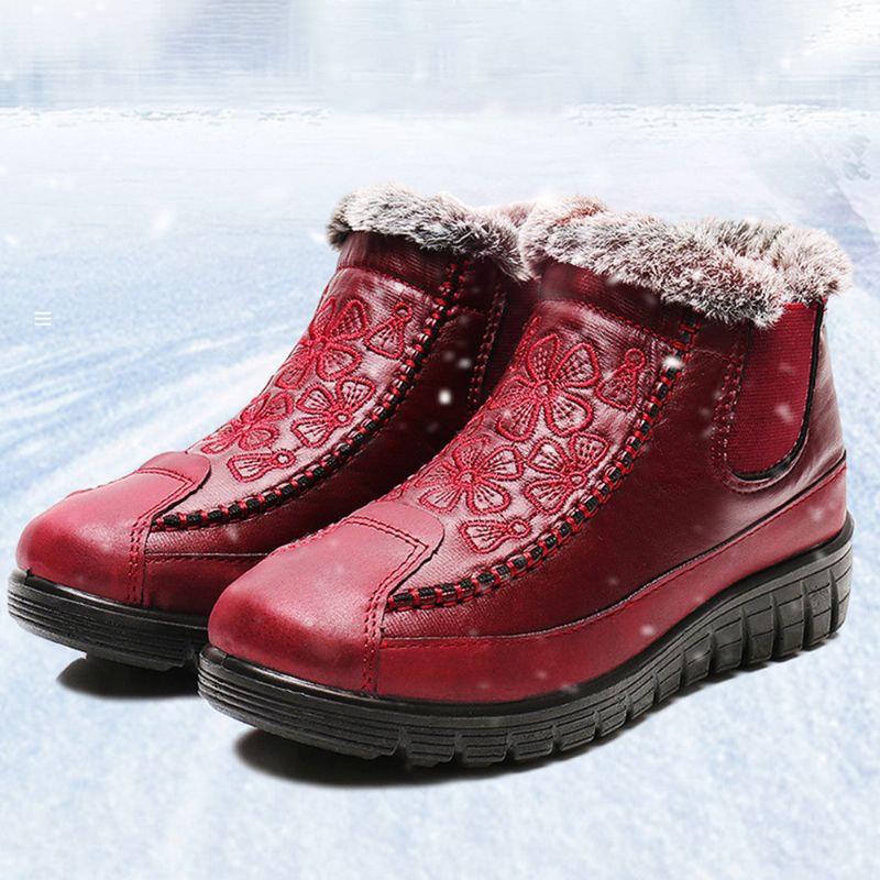 Dames Bloemen Geborduurde Waterdichte Warme Voering Katoenen Snowboots