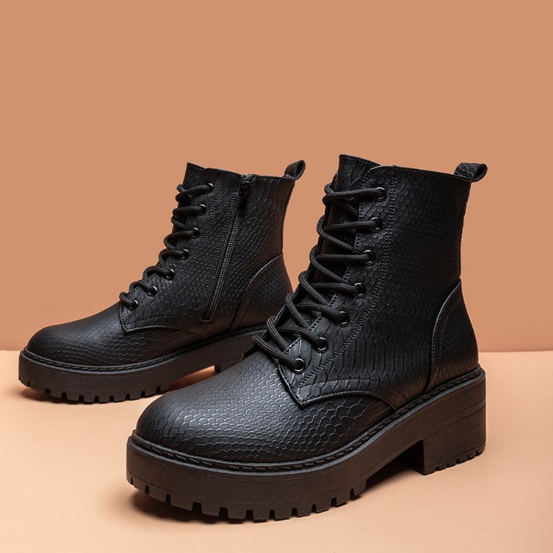 Dames Wearable Serpentine Lace-up Chunky Heel Combat Boots