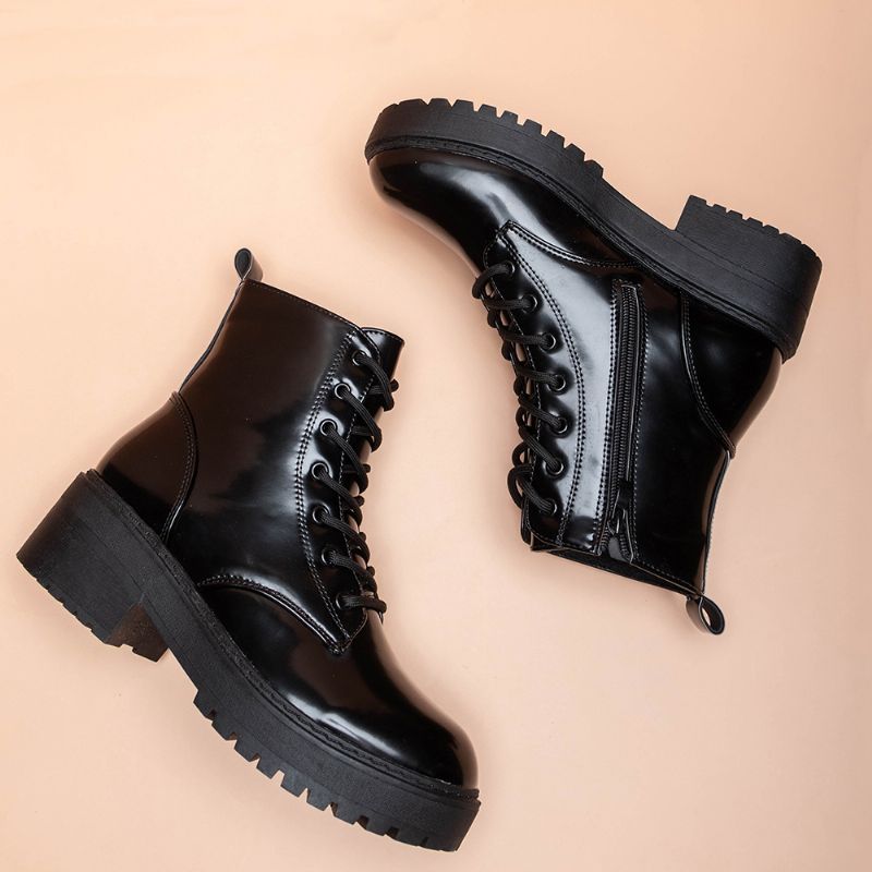 Dames Wearable Serpentine Lace-up Chunky Heel Combat Boots