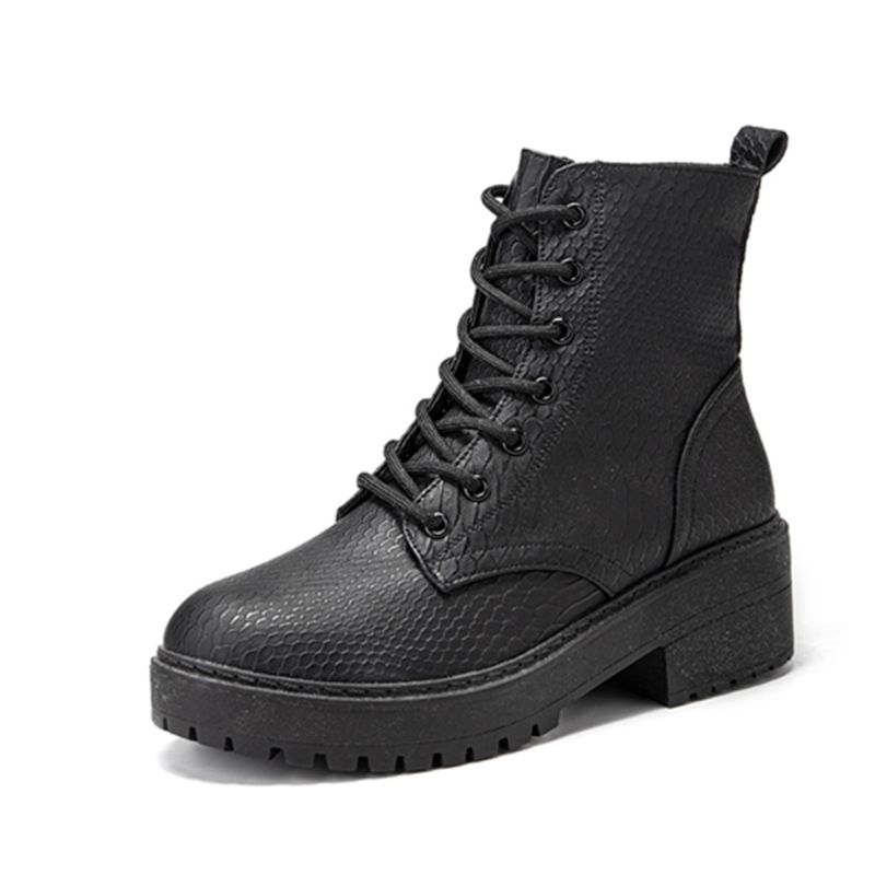 Dames Wearable Serpentine Lace-up Chunky Heel Combat Boots