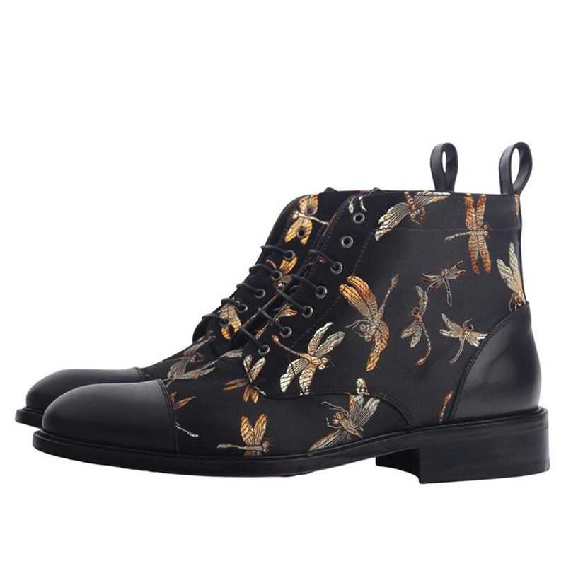 Heren Britse Stijl Cap Toe Splicing Libellen Gedrukte Doek Enkel Jack Boots