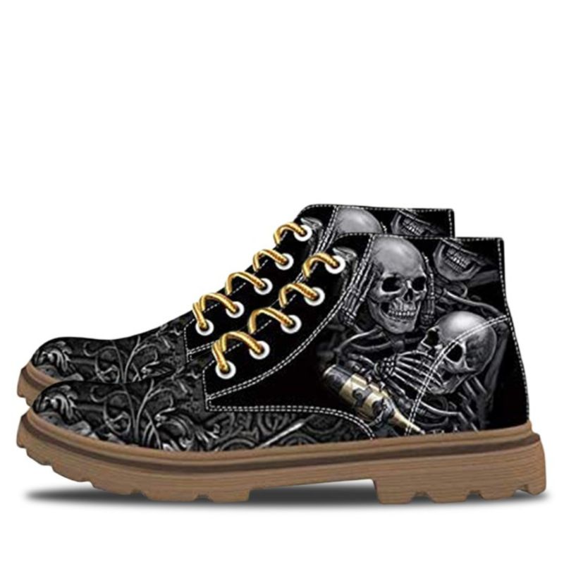 Heren Lederen Zachte Zool Skull Printing Casual Enkellaarsjes