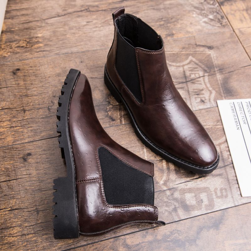 Heren Vintage Elastische Slip-on Zakelijke Leren Enkellaarsjes