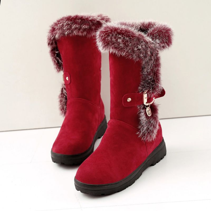 Plus Size Dames Winter Pluche Voering Gesp Decor Verhoogde Hak Snowboots