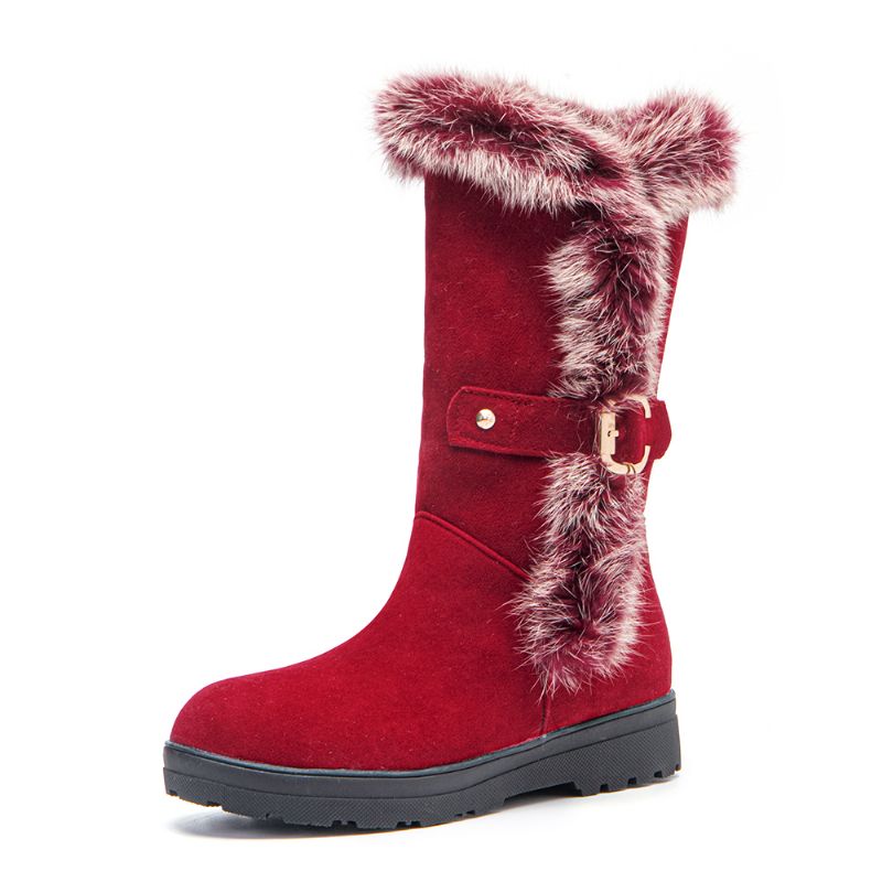 Plus Size Dames Winter Pluche Voering Gesp Decor Verhoogde Hak Snowboots