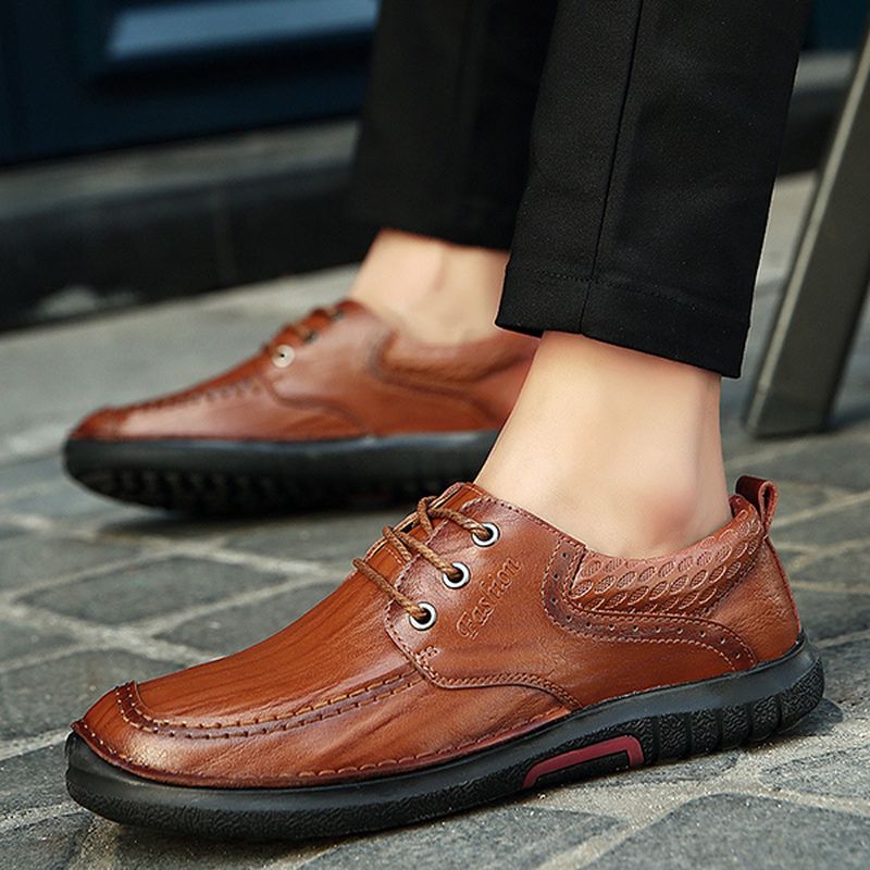 Heren Casual Soft Sole Lederen Oxfords Schoenen Met Veters