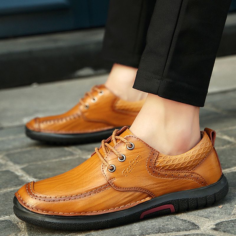 Heren Casual Soft Sole Lederen Oxfords Schoenen Met Veters