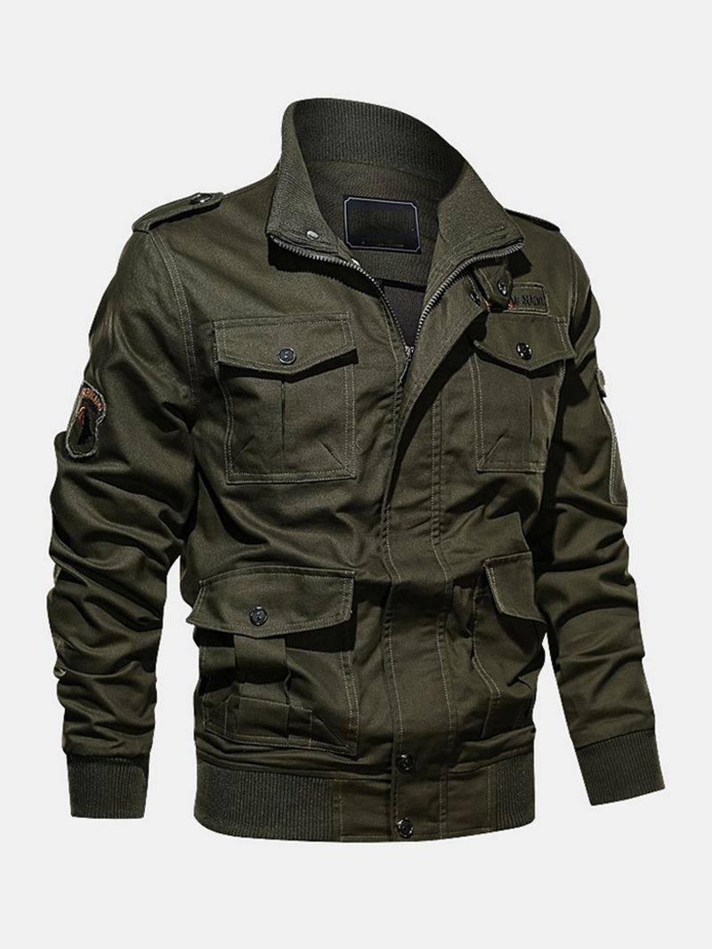 Heren 100% Katoenen Badge Zip Front Outdoor Cargo Jacket Met Multi Pocket