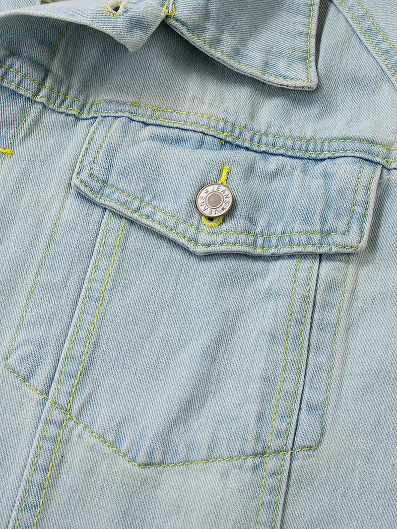 Heren Blauw Vintage Denim Jack Met Reverszak En Lange Mouwen