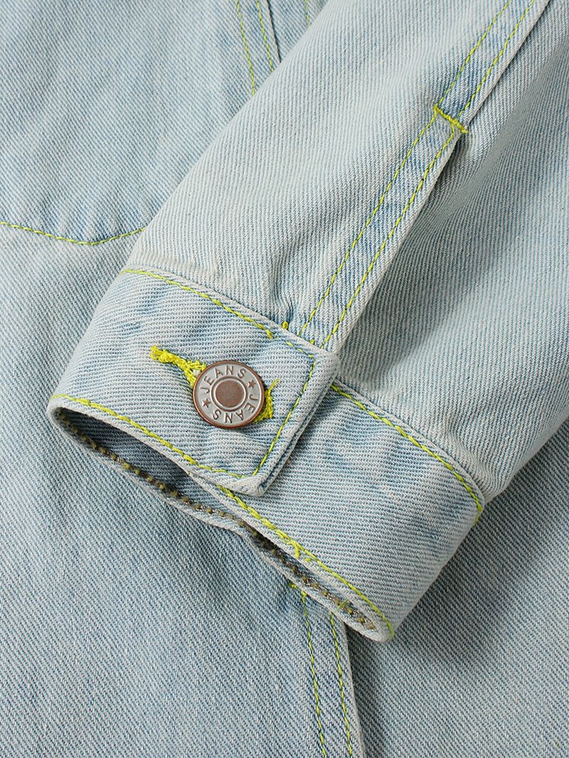 Heren Blauw Vintage Denim Jack Met Reverszak En Lange Mouwen