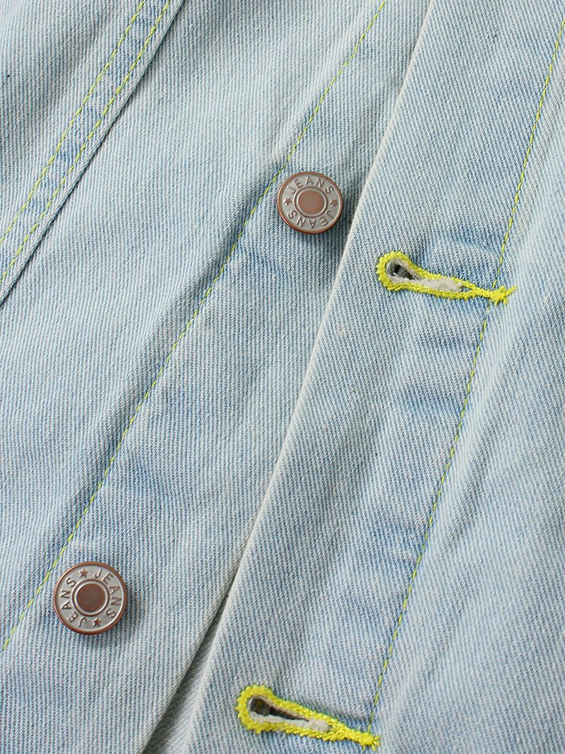 Heren Blauw Vintage Denim Jack Met Reverszak En Lange Mouwen