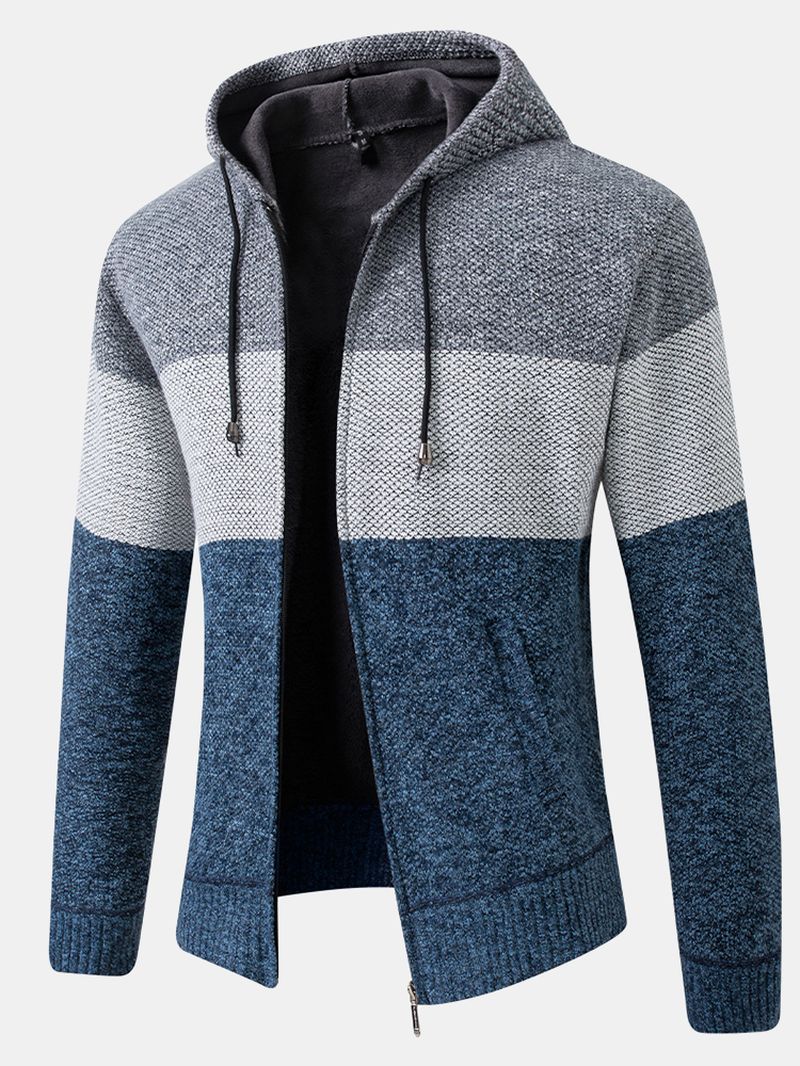 Heren Colorblock Wol Breien Dikke Warme Hoodie Met Lange Mouwen