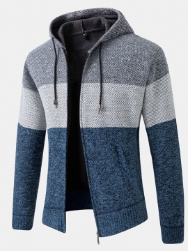 Heren Colorblock Wol Breien Dikke Warme Hoodie Met Lange Mouwen