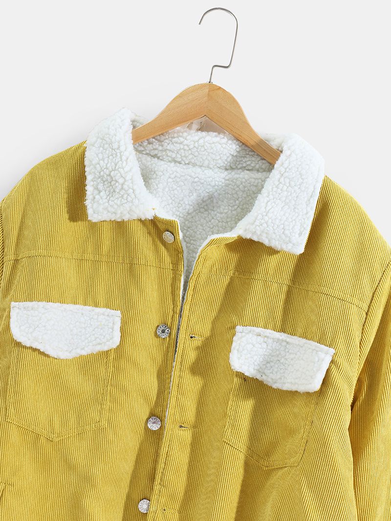 Heren Corduroy Multi Pocket Button-up Warme Shearling Gevoerde Jas