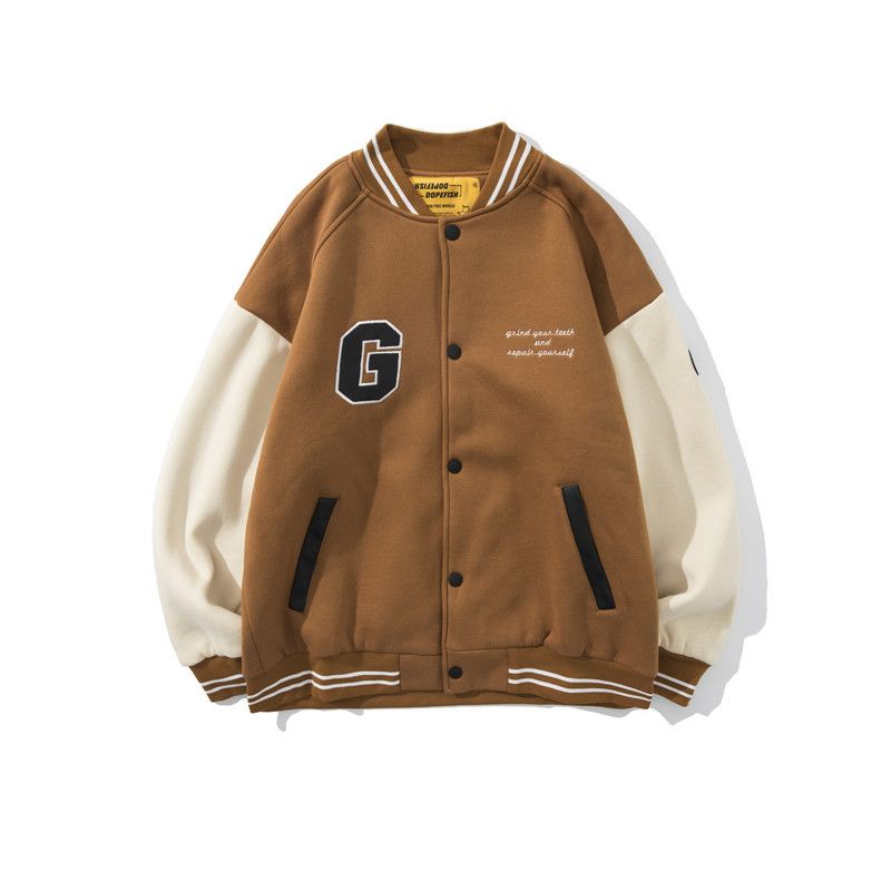 Heren Letter Graphics Drop Shoulder Patchwork Baseball Collar Jacket