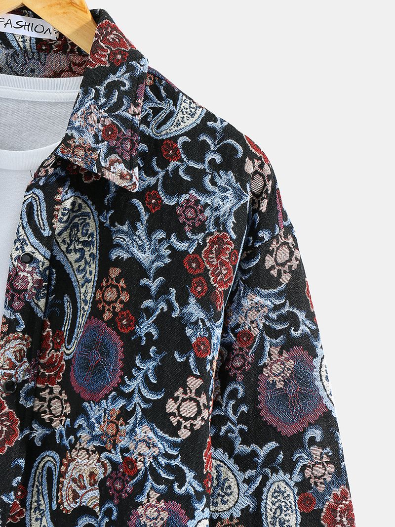 Heren Paisley-patroon Overhemdjack In Etnische Stijl Met Knopen En Revers