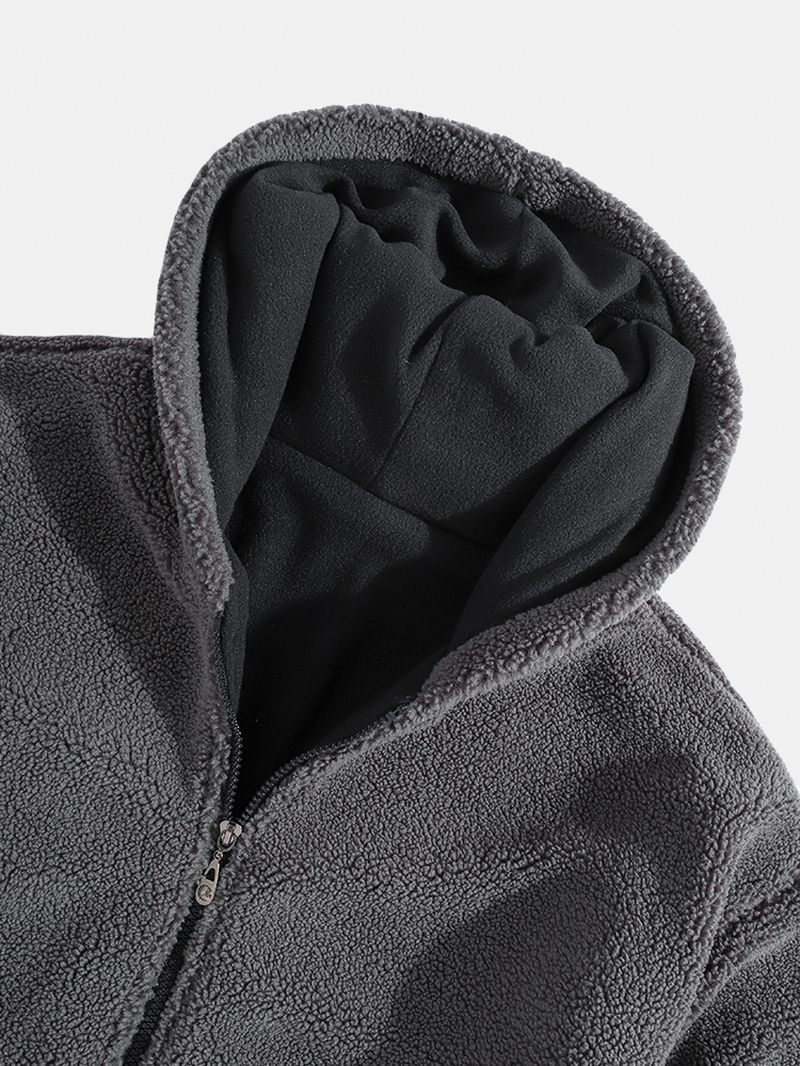 Heren Sherpa Fleece Patchwork Zip-up Katoenen Casual Jack Met Capuchon Met Zak