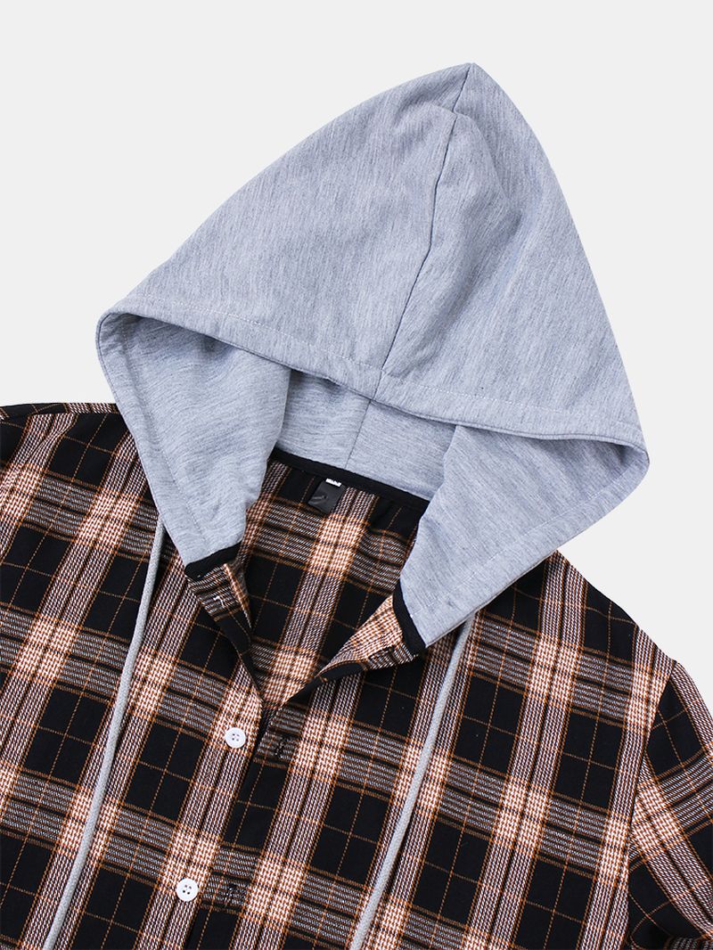 Heren Tartan-jack Met Lange Mouwen Casual Losse Capuchon Met Trekkoord