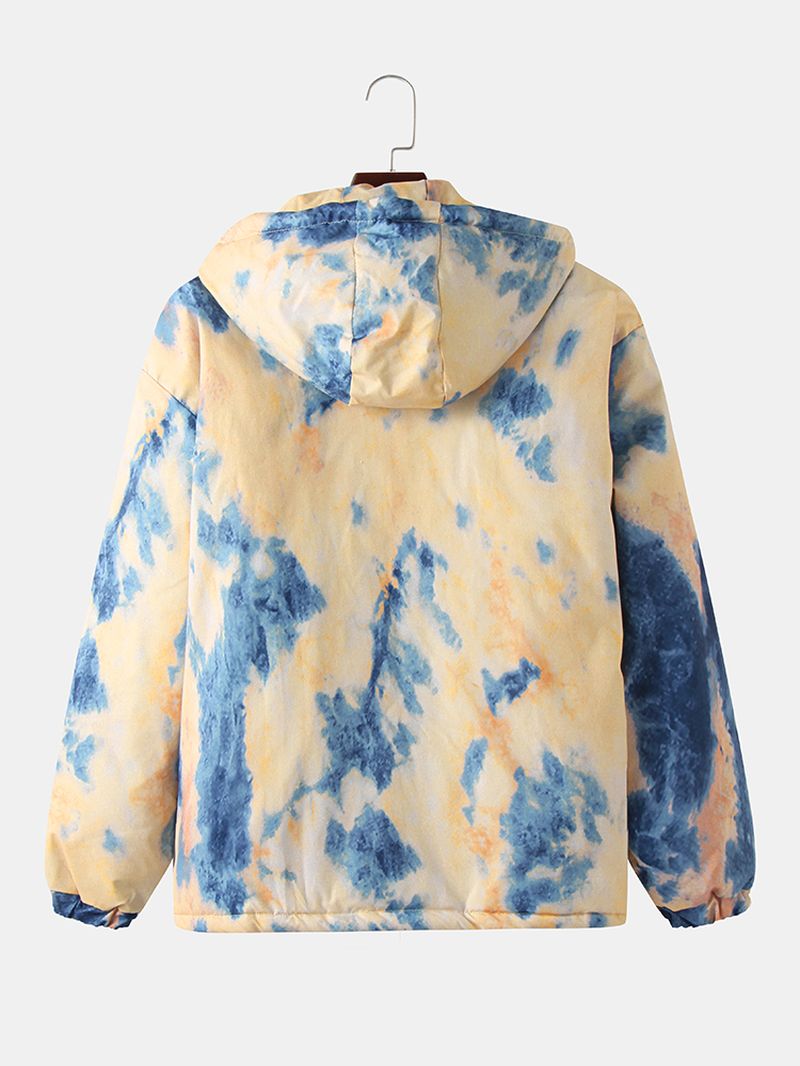 Heren Tie-dye Dubbele Klepzakken Met Rits Dikke Losse Capuchon Met Capuchon